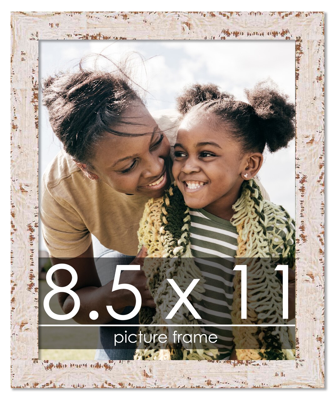 Photo Size Shabby Chic White Picture Frame - UV Acrylic, Foam Board Backing, Hanging Hardware